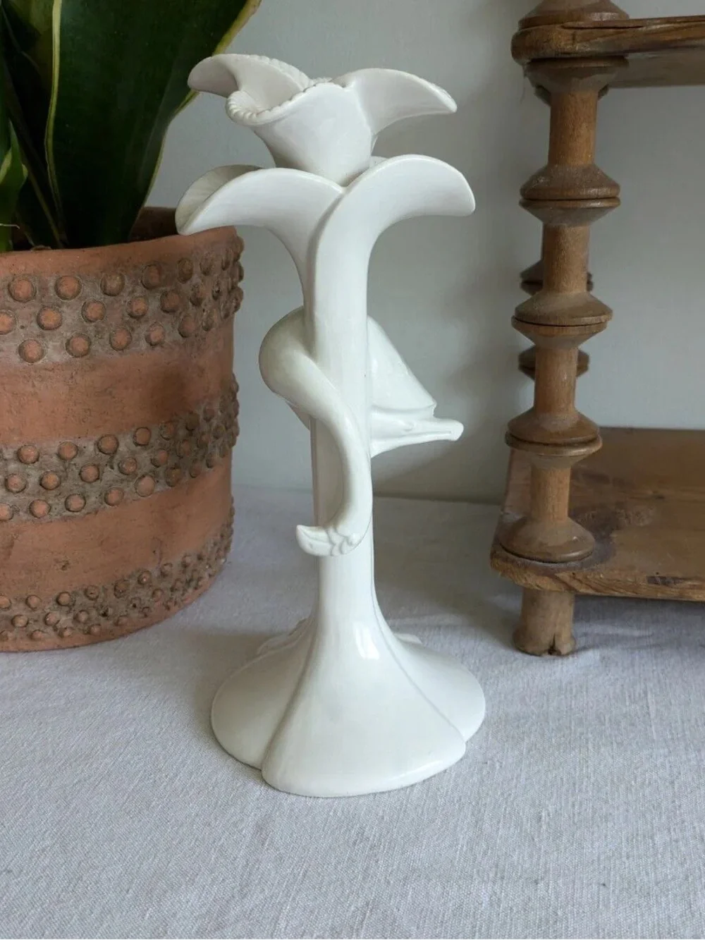 RARE Retro 1980's FITZ & FLOYD JAPAN Flamingo PORCELAIN Candle Holder White - Picture 2 of 7